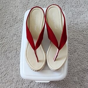 Red Thong Wedge Sandals with Cushioned Footbed by